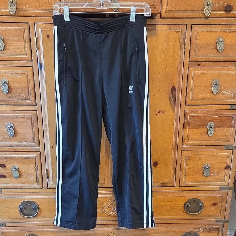 adidas Black Track Pants with White Side Stripes